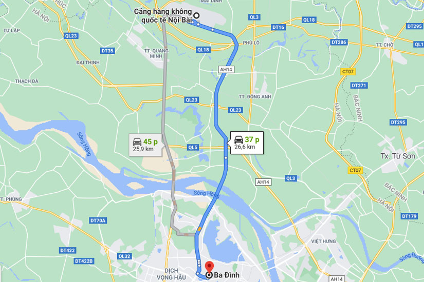 Từ quận Ba Đình đến sân bay Nội Bài khoảng 28km