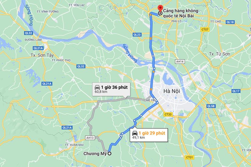 Chương Mỹ cách sân bay Nội Bài khoảng 49 kilomet