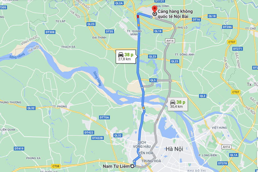 Nam Từ Liêm cách sân bay Nội Bài khoảng 28km