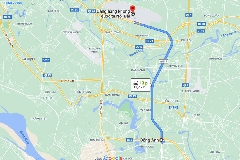Đi taxi Nội Bài Đông Anh khoảng cách 23km