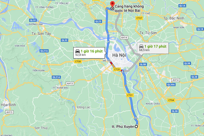 Đi taxi Nội Bài Phú Xuyên Khoảng cách hơn 60km