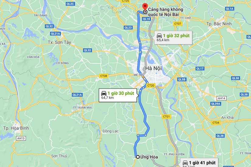 Từ trung tâm huyện Ứng Hòa cách sân bay Nội Bài khoảng 65 kilomet