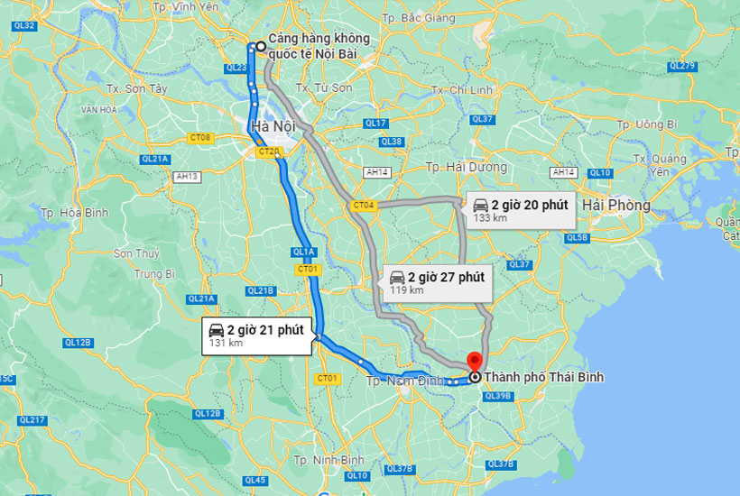 Từ sân bay Nội Bài đi Thái Bình khoảng 120 kilomet, xe khách là phương tiện hợp lý cho mọi người