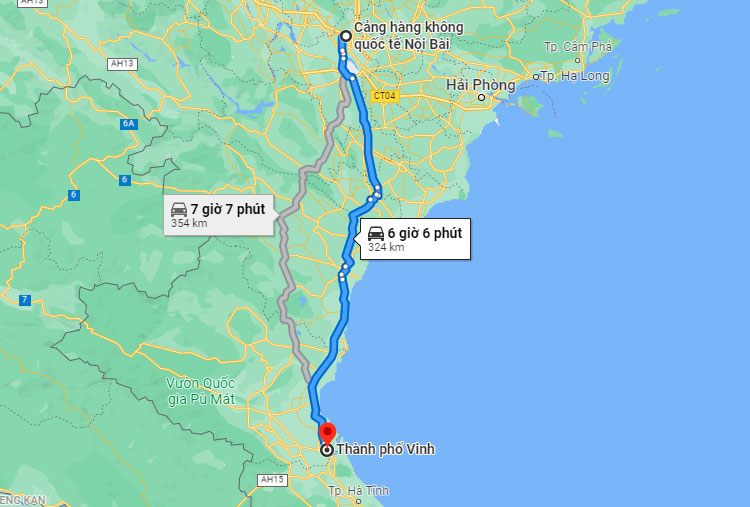 Từ Nội Bài đi Vinh, Nghệ An khoảng 324 kilomet