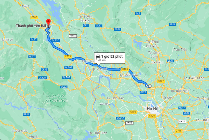 Tính từ sân bay Nội Bài đi Yên Bái chỉ còn khoảng 130 kilomet